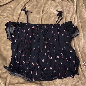 Garage Off the Shoulder Shirt Tie Straps Floral